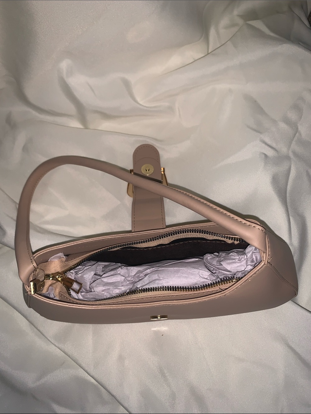 Women's Taupe Shoulder Bag with Gold Buckle - Picture 7 of 10